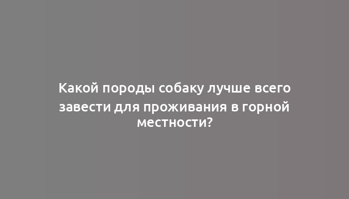 Какой породы собаку лучше всего завести для проживания в горной местности?